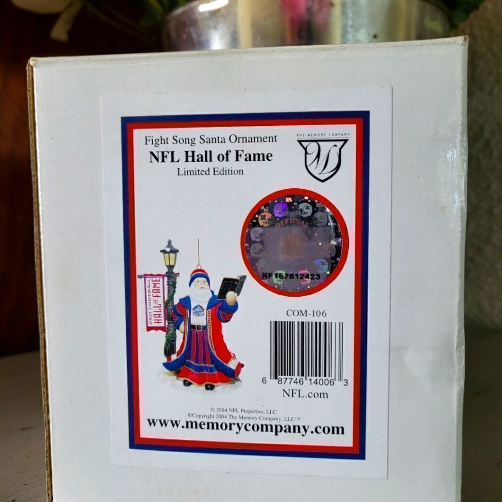 NWT NFL Hall of Fame Limited Edition: Santa Ornament: Christmas: Collectable